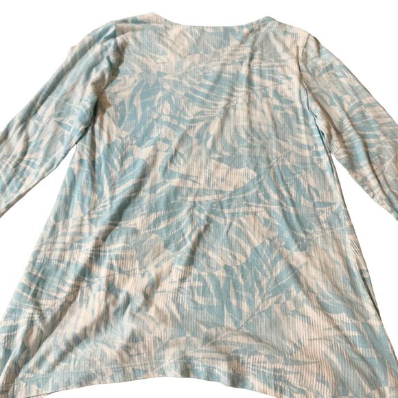 Chico's Blouse Sz 0 (Small) Aqua Blue Floral Tunic Soft Asymmetrical Beachy - Picture 13 of 15